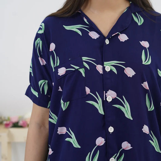 MIDNIGHT TULIP SUMMER LINEN PJS